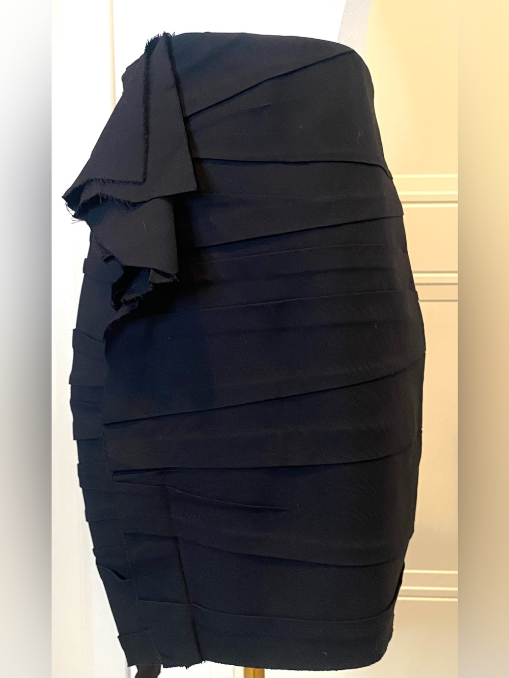 Saint Laurent Paris Black Asymmetrical Mini Skirt Crystal Ruffle Trim EU 38 US 6 - Picture 7 of 16